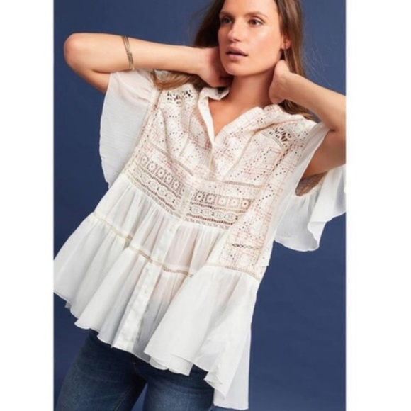 Anthropologie Tops - Anthro Akemi + Kin Very Lindy Eyelet Ruffle Shirt